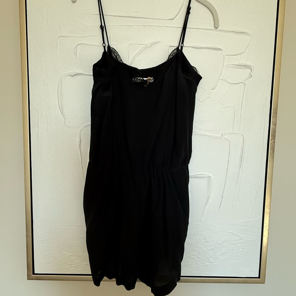 Black silk Lace-Trim Slip Romper